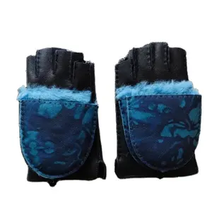 双面羊皮皮革冬季保暖半指手套两用多功能连指手套