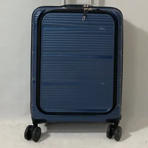 20インチフロントポケットジッパースーツケース荷物ポリプロピレンスーツケースキャビンソフトスーツケースバッグすべてアルミニウムトロリー