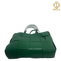 Sac fourre-tout d'été en cuir de vachette vert tressé pour femme, sac à main minimaliste avec poche intérieure zippée et fermeture à lacets