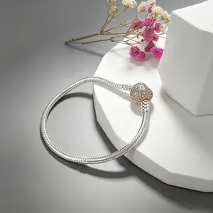 NUEVAS Pulseras de Cadena de Serpiente de Plata de Ley 925 Compatibles con Charms Originales, Cierre de Corazón, Brazalete, Joyería, Regalo para Mujeres y Niñas - Product Image 5