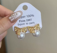 Anting Mutiara SongYi Model Bow Vintage Elegan untuk Wanita, Perhiasan untuk Sehari-hari dan Pesta