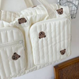 Bolsa de maternidad bordada, bolso de lona de gran capacidad, cierre de cremallera blanco, bolsa de viaje portátil para madre y bebé - Product Image 3