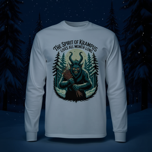 T-shirt à manches longues Krampus Spirit, design vintage effrayant de Noël, chemise pour hommes - Product Image 3