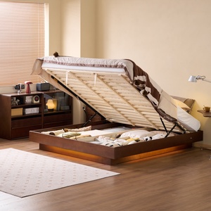 Lit de rangement <span class=keywords><strong>relevable</strong></span> en bois de bouleau, style nordique minimaliste, grand espace de rangement dissimulé, idéal pour appartement - Product Image 5