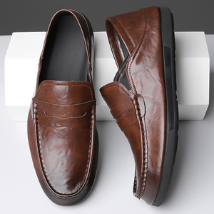 Mocassins en cuir de vachette pour hommes, printemps-automne, noirs, antidérapants, chaussures décontractées pour affaires - Product Image 2