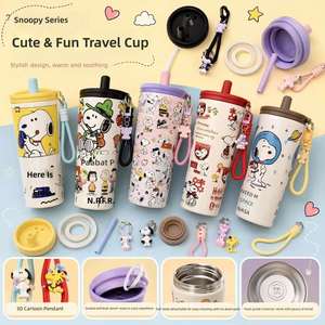 Mug isotherme en acier inoxydable 700 ml avec paille, motif dessin animé, pour café, bureau, camping, vente en gros - Product Image 3
