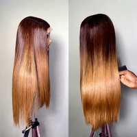 Peluca de Cabello Humano Natural Liso con Frente de Encaje Transparente HD sin Pegamento 5x5, Color Marrón Degradado Miel Rubio XZY 2026