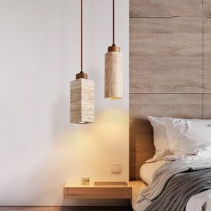 Luminaire suspendu vintage de style japonais Wabi Sabi, en travertin jaune, long, à LED, pour la maison, la chambre à coucher, l'hôtel - Product Image 1