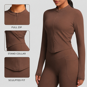 Women Yoga Set Naked Feel Double Brushed Full <b>Zip</b> Jacket High Waist Pocket Leggings Pilates Gym Running Outfit - Product Image 3