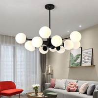 Lustre Moléculaire Nordique Doré 16 Lumières, Globe en Verre Blanc Chaud, Suspension Sputnik Moderne, Luminaire de Plafond LED E12 pour la Maison