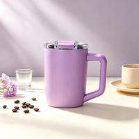 Mug à café en acier inoxydable à double paroi de 15 oz avec poignée et couvercle rabattable, gobelet isotherme de voyage