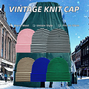 Bonnet en tricot acrylique rayé avec revers, unisexe, décontracté, pour l'hiver, le ski, les voyages et les activités de plein air - Product Image 2