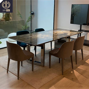 Foshan Möbel Blauer Jadeit Moderner Rechteckiger Italienischer Luxus-Marmor-Esstisch-Set mit 6 Stühlen für Apartment, Hotel, Villa - Product Image 1