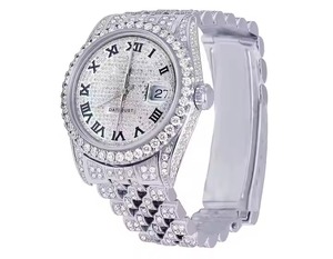 Montre analogique de luxe en acier inoxydable avec diamant Moissanite pour les fêtes aspect exécutif résistant à l'eau quantité en vrac disponible Inde - Product Image 1