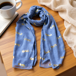 Sciarpa Lunga in Cotone TR con Stampa Cavalluccio Marino Angelina in Lamina d'Oro 70x180cm, Accessorio di Moda - Product Image 2