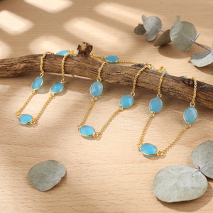 Hot Girl Personality 8x10mm Oval Briolette Cut Sky Blue Chalcedony <b>Chain</b> Necklace 18k Gold Plated <b>22</b> Piece Anchor <b>Chain</b> Necklace - Product Image 5