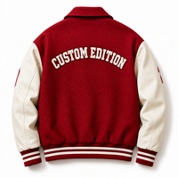 Veste universitaire rétro des années 90 rouge OEM, unisexe, en tissu épais avec patch en chenille et manches en cuir, style universitaire