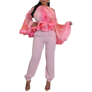 Blusa de Moda para Mujer con Estampado de Grafiti Sexy, sin Tirantes, de Malla, con Mangas Acampanadas - Product Image 2