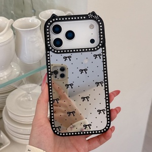 Cute Cartoon KT Cat Diamond Frame Makeup Mirror Bowknot Design TPU+Acrylic Shockproof Anti-Fingerprint <b>Phone</b> Case for 17 - Product Image 1