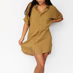 사용자 정의 도매 100% 레이온 클래식 쉘 패턴 짧은 소매 여성 셔츠 원피스 하와이 스타일 알로하 여성 셔츠 원피스 - Product Image 4