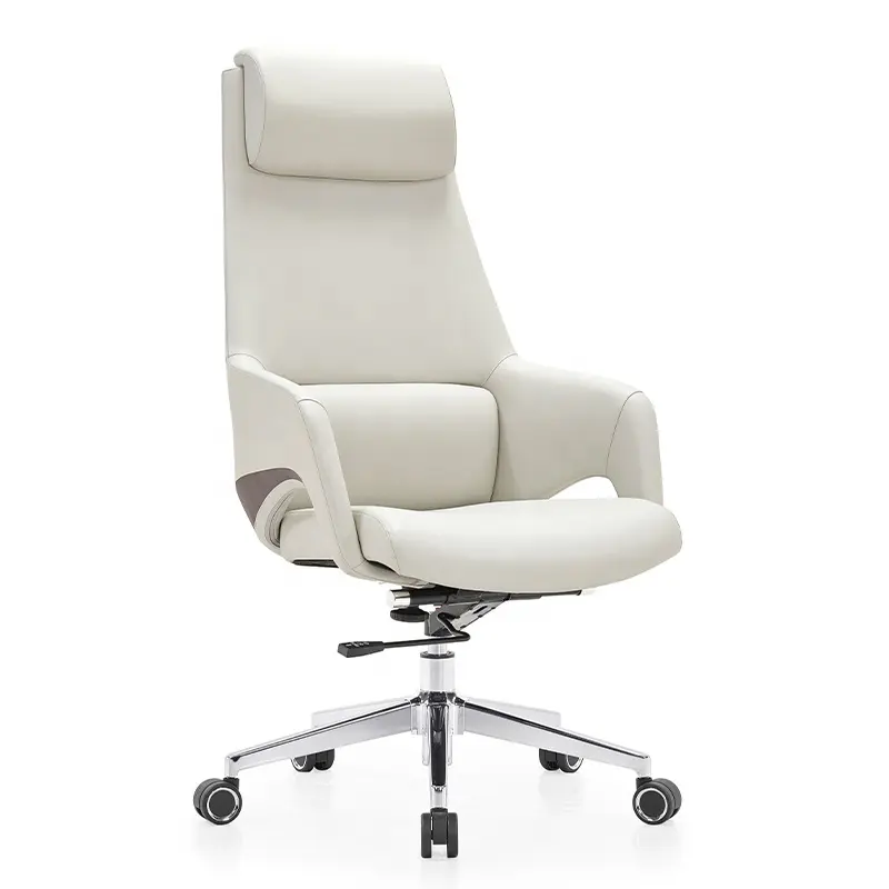 Usine chinoise de vente en gros de chaise d'ordinateur de bureau moderne en cuir blanc à dossier haut chaises de bureau ergonomiques