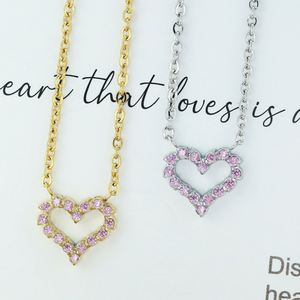 Collar con Colgante de Clavícula de Acero Inoxidable con Zirconia en Forma de Corazón, Cadena de Bambú, Chapado en Oro de 18K PVD, Estilo Europeo y Americano - Product Image 3