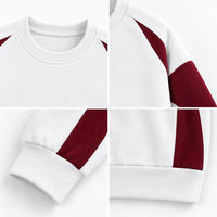 Sweat-shirt unisexe oversize à col rond, blanc et bordeaux, avec empiècements color block, en maille épaisse, personnalisable avec logo OEM