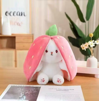 MG Cross-border Nouvelle Peluche Lapin Fraise Douce Transformable, Coussin Lapin Blanc en forme de Radis, en Coton PP, Anti-stress