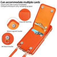 Portefeuille en cuir orange et étui pour téléphone portable pour iPhone 16 Pro Max sangle à bandoulière avec artisanat spécial galvanoplastie