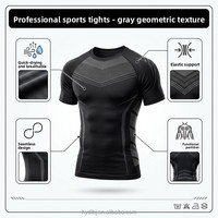 Nueva Camiseta de Verano para Hombre, Corte Ajustado, Líneas Geométricas, Rayas, Tejido de Fibra Química Mezclada, Secado Rápido, Manga Corta, Fusión sin Costuras