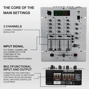 Biner DX626 Mixage <span class=keywords><strong>DJ</strong></span> professionnel à <span class=keywords><strong>3</strong></span> canaux avec console de mixage <span class=keywords><strong>DJ</strong></span> audio compteur BPM - Product Image 4
