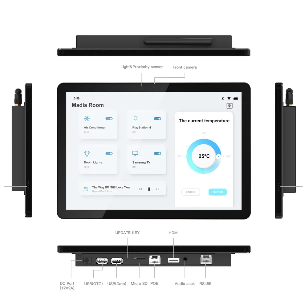 تابلت يُثبت على الحائط من نوع KNX POE بمواصفات المحرك الأتوماتيكي الذكي للمنزل شاشة عرض لوحي 10 بوصة بنظام تشغيل أندرويد HD-MI Zigbee RJ45