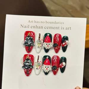 <span class=keywords><strong>Faux</strong></span> ongles de Noël faits main, effet chrome argenté, flocons de neige, pour les fêtes - Product Image 1