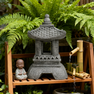 Lanterne en résine effet pierre - Design pagode traditionnel, idéale <span class=keywords><strong>pour</strong></span> la décoration de <span class=keywords><strong>jardin</strong></span> <span class=keywords><strong>zen</strong></span> et l'ornement à thème oriental <span class=keywords><strong>pour</strong></span> patio - Product Image 4