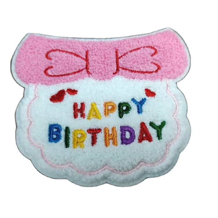 Asciugamano di ciniglia colorato personalizzato ricamato festa di compleanno benedizione Patch decorazione cucire sui vestiti