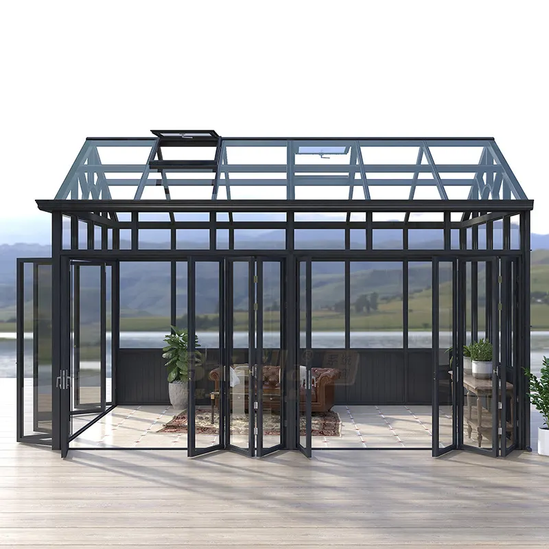 Jardín de aluminio personalizado, sala de sol de invierno, casa de vidrio verde, sala de Sol de pie para Villa