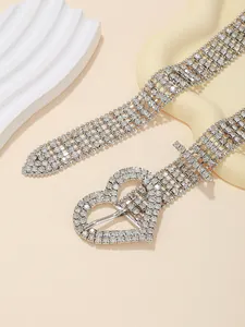 Fashion Decorative Rhinestones Crystals Love Ringwaist Metal Belts Metal Chain Belts