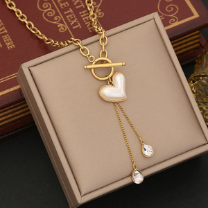 Collar de alma gemela de plástico perla corazón oro sólido Acero inoxidable corazón collar pulsera minimalista amante joyería corazones borla - Product Image 1