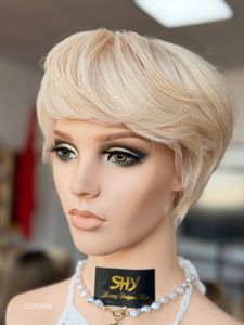 SHY HAIR Pelucas de <span class=keywords><strong>Cabello</strong></span> Humano con Corte Pixie <span class=keywords><strong>Corto</strong></span>, Listas para Enviar, 8 Pulgadas, Rubio Natural, Nudos Individuales, Pelucas de Encaje con Corte Pixie 5.0 - Product Image 2