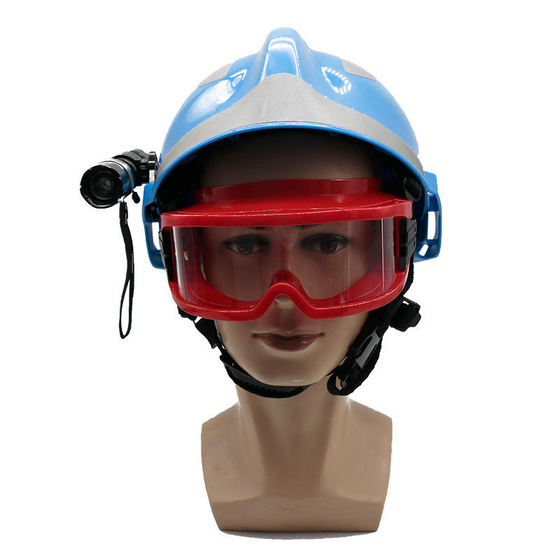 Casque bleu + lampe de poche + lunettes + support de lampe
