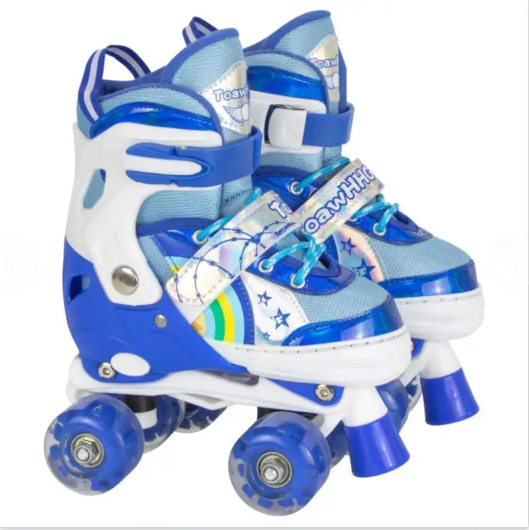 다채로운 신발 끈 소녀 스케이트 신발 싼 롤러 스케이트 스포츠 블루 휠 54*32mm PU 라이트 컬러 박스 포장