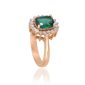 Elegant 18K Yellow <b>Gold</b> Emerald and Diamond Vintage Style <b>Ring</b> Halo <b>Ring</b> Classic Engagement <b>Ring</b> Statement <b>Ring</b> <b>Cocktail</b> <b>Ring</b> - Product Image 5