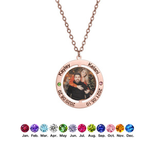 Collar Personalizado con Colgante Redondo de Bambú y Cadena de Cobre, Grabado con Nombre y Fecha, Incrustaciones de Gemas, Foto a Color UV, Marca SQ - Product Image 6