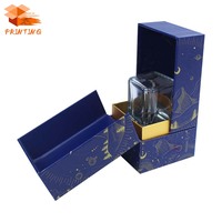 Boîte cadeau en carton rigide à double ouverture, personnalisée et imprimée, avec ruban, pour coffret de parfums solides ou cosmétiques.