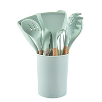 Ensemble d'ustensiles de cuisine en silicone et en bois écologique de style nordique de 12 pièces comprenant des outils de cuisson et des cuillères pour un usage domestique