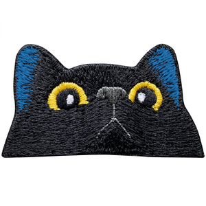 Custom Large Black Cat Face Chenille Embroidered Patch <b>Iron</b> on Cute Animal Applique Badge for Clothing Bags Hats DIY Crafts - Product Image 1