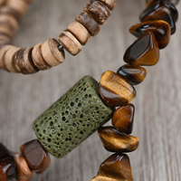 Nouveau design Collier unisexe en perles de pierre naturelle œil de tigre irrégulières et perles de coquille de noix de coco, pour le quotidien et les cadeaux