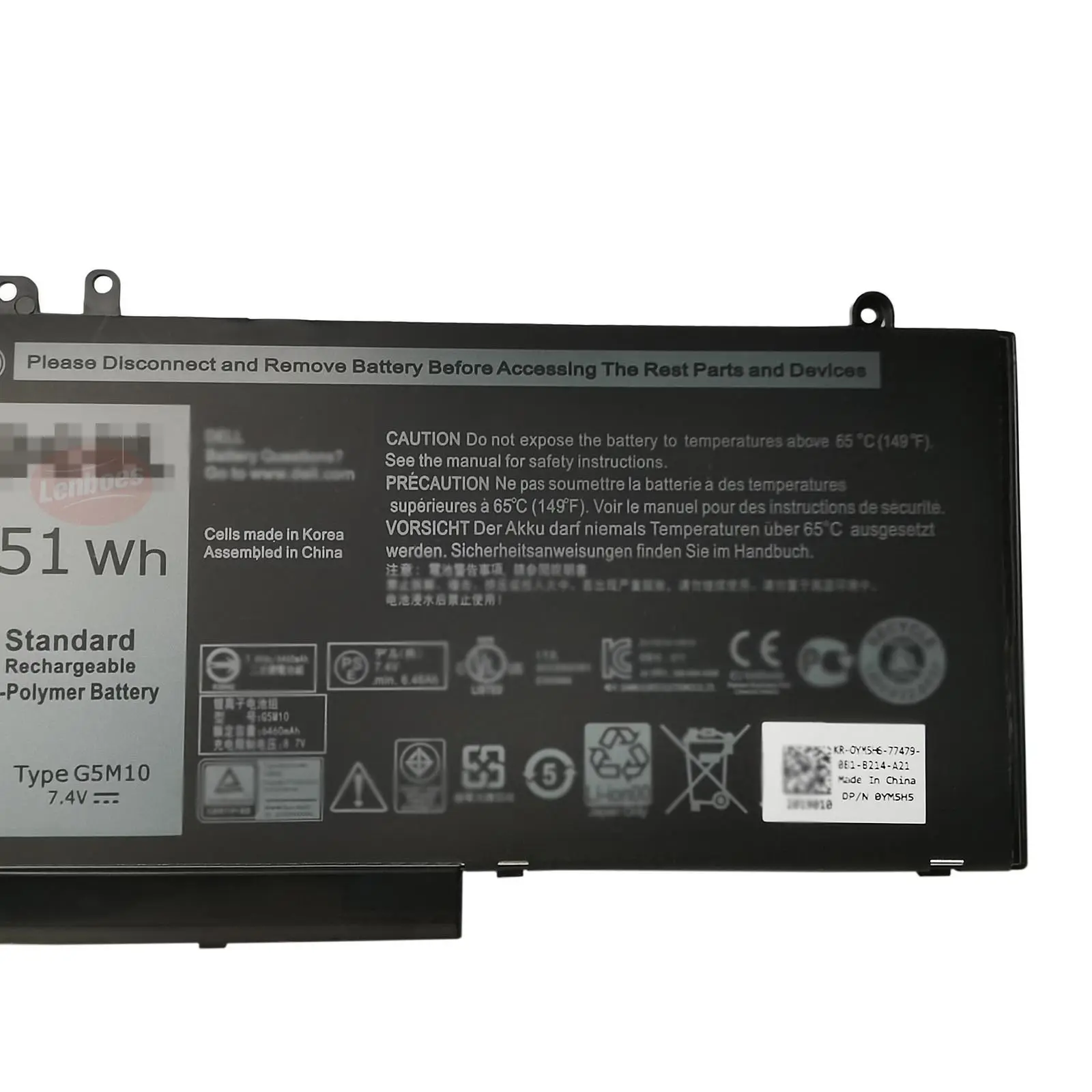 Máy tính xách tay có thể sạc lại Li-ion pin g5m10 7.4V 51wh cho Dell Latitude 14 E5450 5450 15 E5550 15.6 inch 8v5gx r9xm9 wyjc2 1ky05