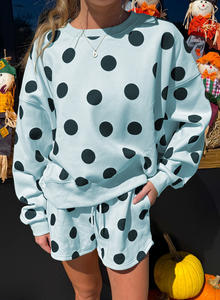 Conjunto de Ropa de Mujer al por Mayor Dear-Lover, Fabricante de Ropa de Moda, Estampado de Lunares, Hombros Caídos, Sudadera con Cordón y Pantalones Cortos - Product Image 4
