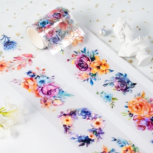 Ruban adhésif PET holographique personnalisé en forme de fleurs, décoratif pour journalisation et <span class=keywords><strong>scrapbooking</strong></span>, ruban Washi floral en PET - Product Image 1